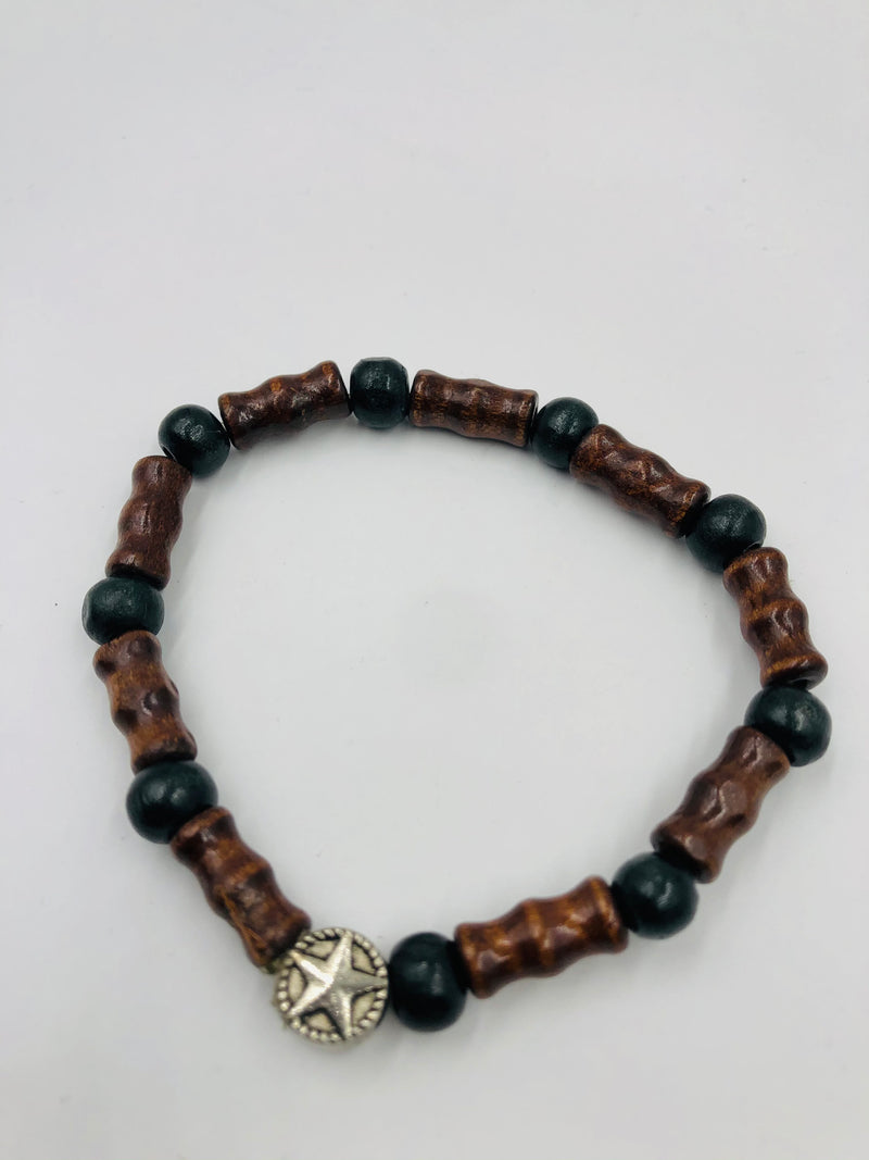 Men’s Stretchy Wooden Charm Bracelet
