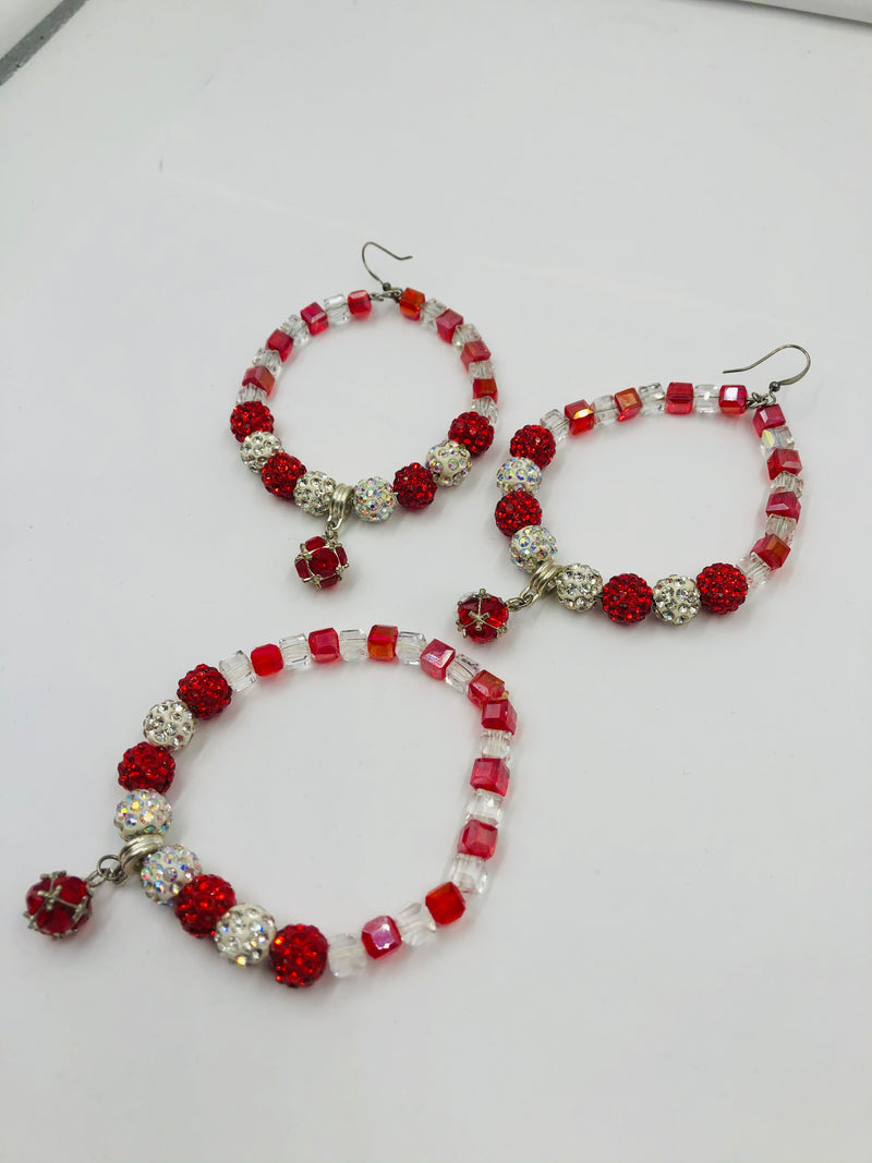 Ruby Red & Crystal Earrings & Bracelet set🥰