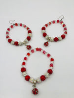Ruby Red & Crystal Earrings & Bracelet set🥰