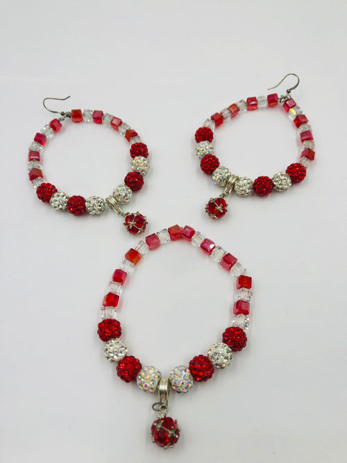 Ruby Red & Crystal Earrings & Bracelet set🥰