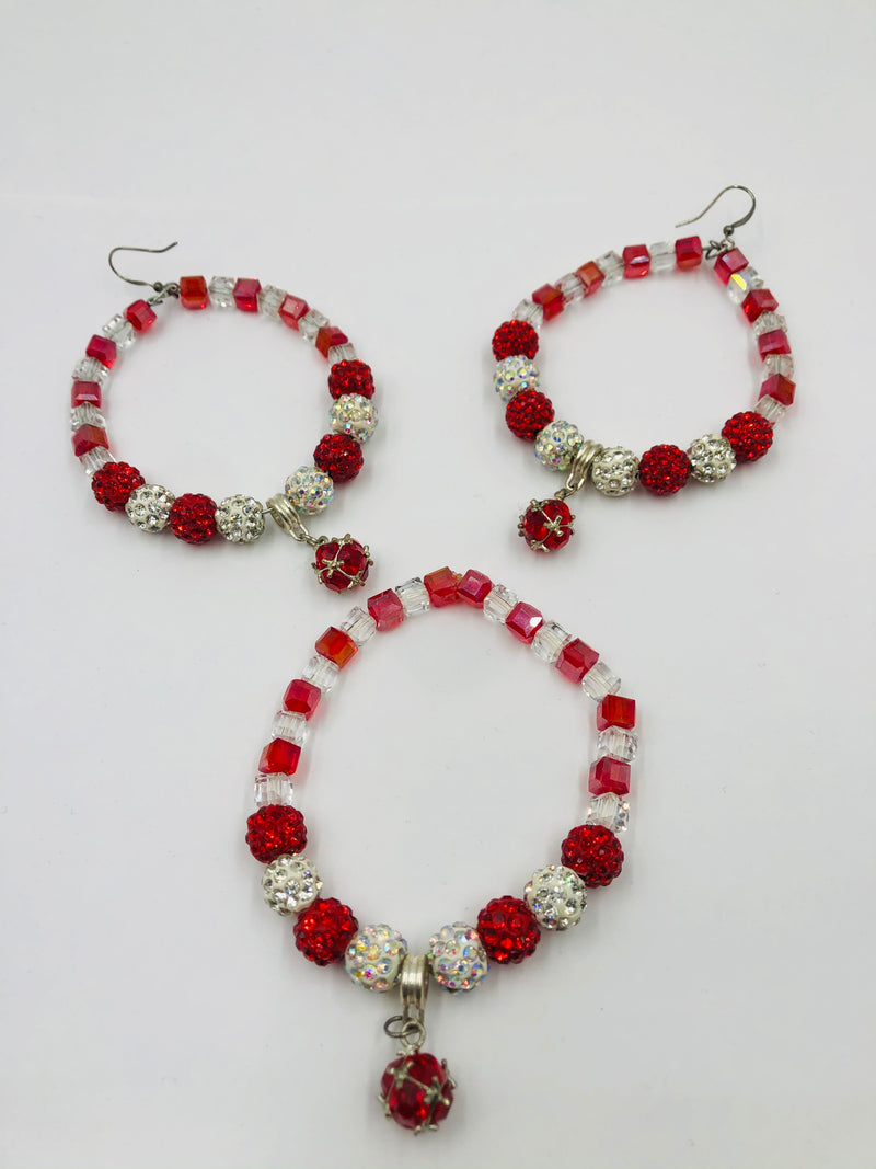 Ruby Red & Crystal Earrings & Bracelet set🥰