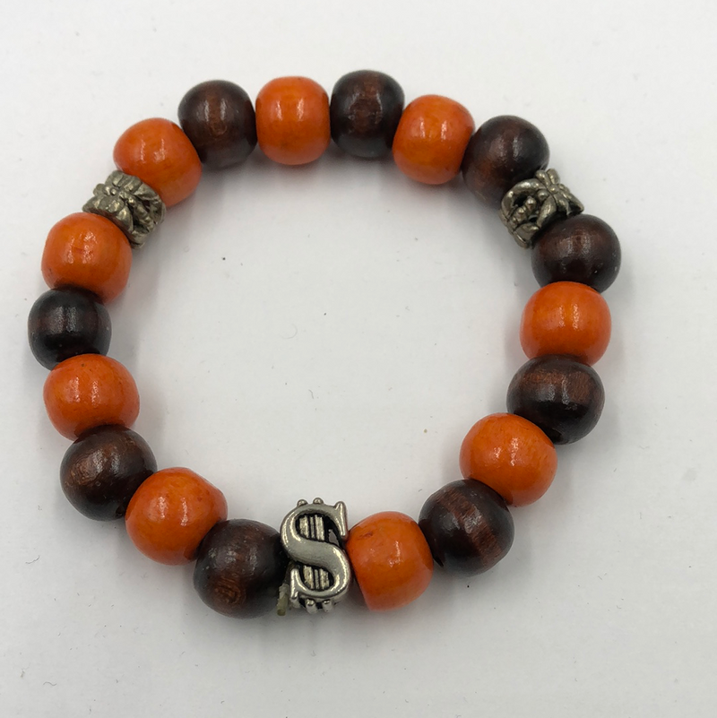 Men’s Orange And Brown Bead Bracelet