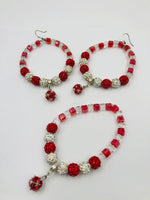 Ruby Red & Crystal Earrings & Bracelet set🥰