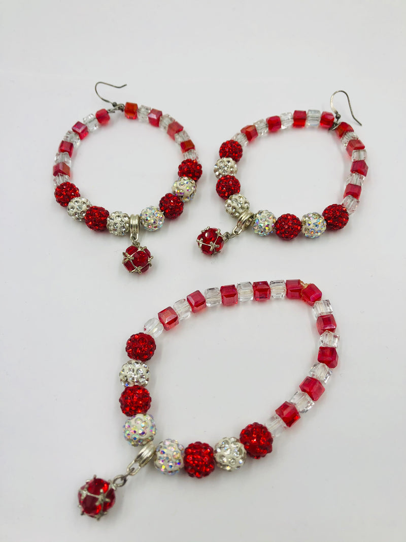 Ruby Red & Crystal Earrings & Bracelet set🥰